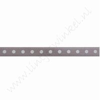 Satijnlint stip 6mm (rol 22 meter) - Zilver Grijs Wit