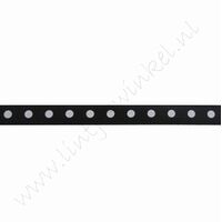 Satijnlint stip 6mm (rol 22 meter) - Zwart Wit