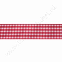 Geruit lint 22mm (rol 22 meter) - Rood