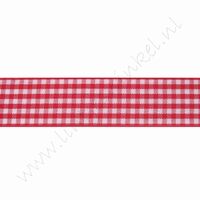 Geruit lint 22mm (rol 22 meter) - Rood