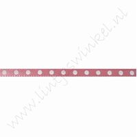 Satijnlint stip 3mm (rol 22 meter) - Antiek Roze Wit