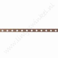 Satijnlint stip 3mm (rol 22 meter) - Taupe Wit