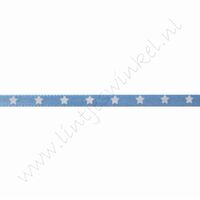 Satijnlint sterren 3mm (rol 22 meter) - Licht Blauw Wit