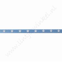 Satijnlint sterren 3mm (rol 22 meter) - Licht Blauw Wit