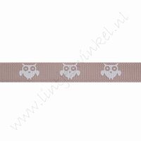 Lint met print 10mm (rol 22 meter) - Uil Taupe