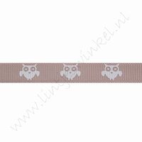 Lint met print 10mm (rol 22 meter) - Uil Taupe