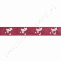 Lint met print 10mm (rol 22 meter) - Bambi Donker Roze