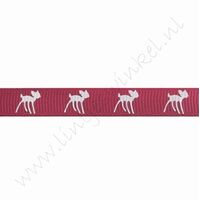 Lint met print 10mm (rol 22 meter) - Bambi Donker Roze