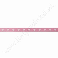 Satijnlint harten 3mm (rol 22 meter) - Roze Wit