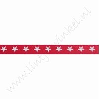Satijnlint sterren 6mm (rol 22 meter) - Rood Wit