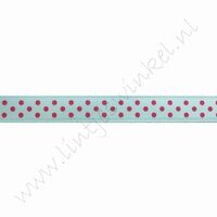 Satinband Punkte 10mm (Rolle 22 Meter) - Türkis Pink
