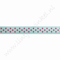 Satijnlint stip 10mm (rol 22 meter) - Turquoise Pink