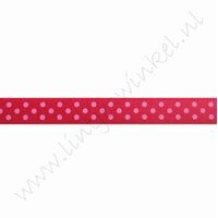 Satijnlint stip 10mm (rol 22 meter) - Rood Roze