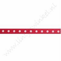 Satijnlint stip 6mm (rol 22 meter) - Rood Wit
