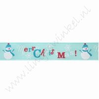 Kerstlint 16mm (rol 22 meter) - Sneeuwpop Merry Christmas Licht Tiffany