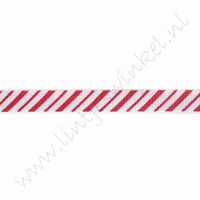 Kerstlint 10mm (rol 22 meter) - Schuine Streep Rood Wit