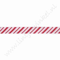 Kerstlint 10mm (rol 22 meter) - Schuine Streep Rood Wit