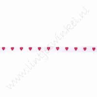 Satijnlint harten 3mm (rol 22 meter) - Wit Fuchsia