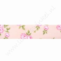 Satijnlint bloemen 25mm (rol 22 meter) - Rozen Roze Pink