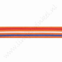 Lint Hollandia 16mm (rol 22 meter) - Oranje Streep Rood Wit Blauw