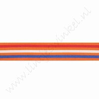 Ripsband Hollandia 16mm (Rolle 22 Meter) - Orange Streifen Rot Weiß Blau