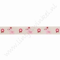 Lint met print 10mm (rol 22 meter) - Hertje Bloem Beige Roze