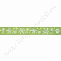 Kerstlint 10mm (rol 22 meter) - Sneeuwvlok Appelgroen Wit