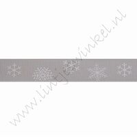 Kerstlint 16mm (rol 22 meter) - Sneeuwvlok Zilver Grijs