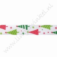 Kerstlint 16mm (rol 22 meter) - Kerstboom Wit Rood Groen